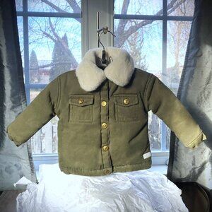 7 for all mankind - Bomber Jacket, Army Green, Faux Fur Collar 18m Toddler